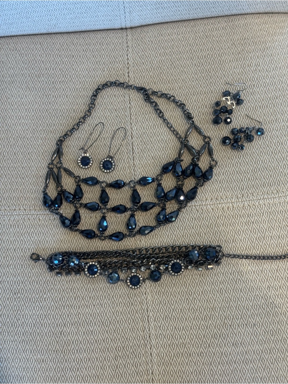Deep Blue Crystal Multi-Row Necklace Set by